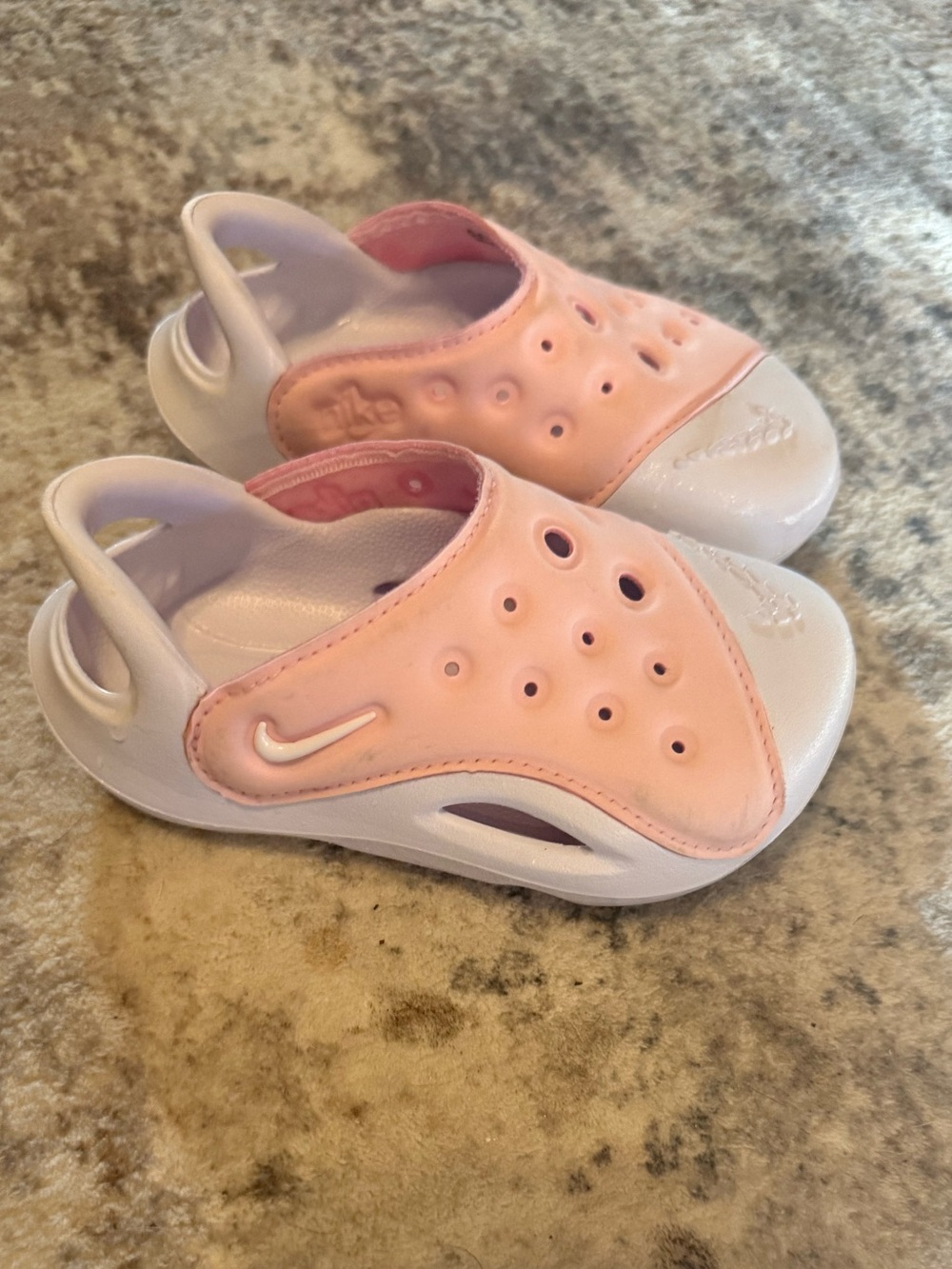 Nike Kids Light Pink and White Slip-On Sandals